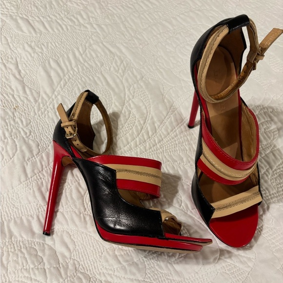 L.A.M.B. Red black.& Vanetta leather heels size 8 vintage - Picture 5 of 10